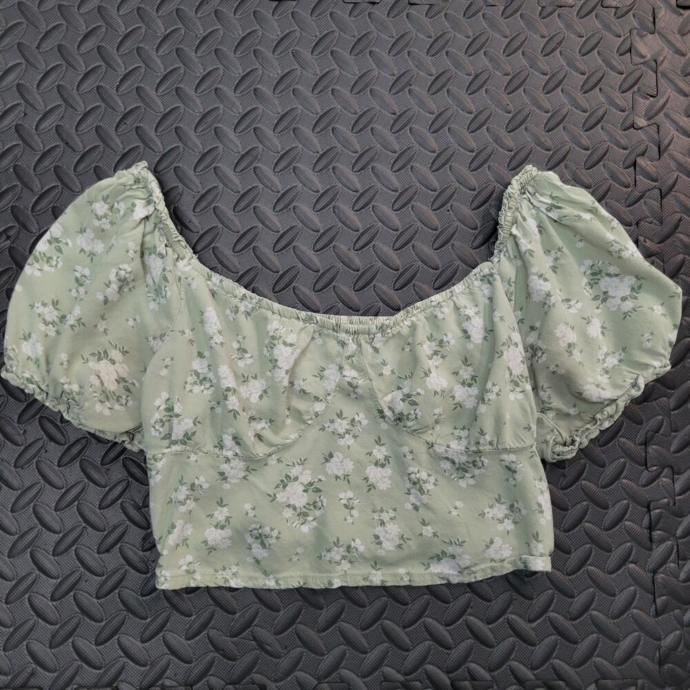 Hollister Floral Crop Top Women's S Puff Sleeve Ruffle Milkmaid Cottagecore Y2K